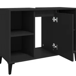 ZMH Meuble d'évier noir 80x33x60 cm bois d'ingénierie