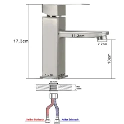 ZMH Robinet de lavabo en acier inoxydable haute pression avec mitigeur monocommande