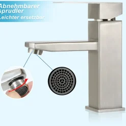 ZMH Robinet de lavabo en acier inoxydable haute pression avec mitigeur monocommande