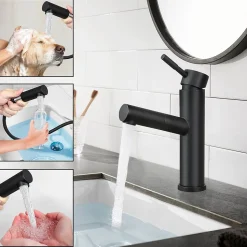 ZMH Robinet de lavabo noir avec douchette extensible pour salle de bain et cuisine