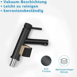 ZMH Robinet de lavabo noir avec douchette extensible pour salle de bain et cuisine