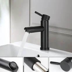 ZMH Robinet de Lavabo Noir à Haute Pression avec Mitigeur à Une Poignée pour Cuisine
