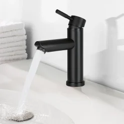 ZMH Robinet de Lavabo Noir à Haute Pression avec Mitigeur à Une Poignée pour Cuisine